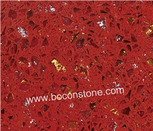 Artificial Quartz Stone-Crystal Shining Red Quartz Slabs & Tiles