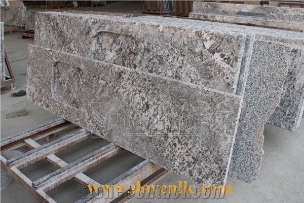 Brazil Granite Bianco Torroncino Kitchen Countertops with Waterfall Edges,Kitchen Counter Top,Work Top