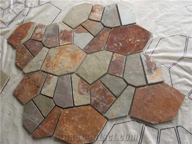 Rusty Brown Slate Net Paste Flagstone for Wall and Floor