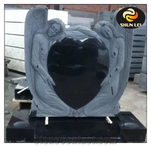 Cemetery Angel Statue Shanxi Black Granite Tombstone