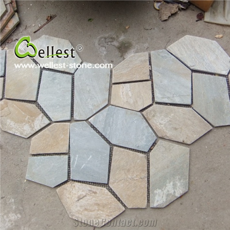 Beautiful Yellow Wood Slate Stone/China Natural Slate Flagstone Tile for Outdoor and Garden