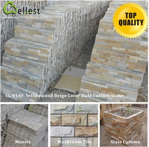 China High Quality Yellow Wood Beige Slate Culture Stone