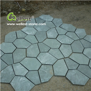 China Natural Slate Flagstone Walkway Pavers, S007 Slate Meshed Tiles with Grey Color