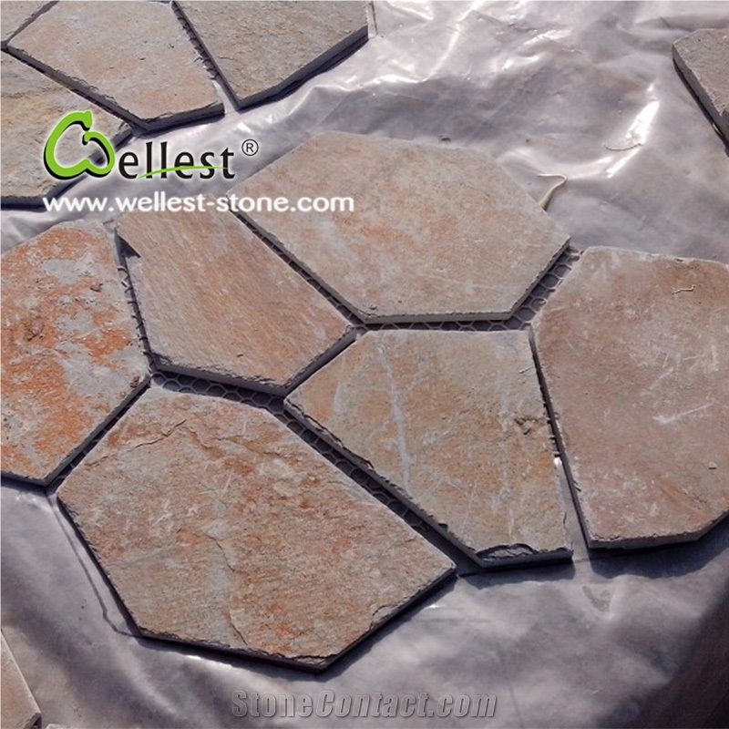 China Natural Yellow Wood Slate Stone/Slate Flagstone Tiles for Paving Walkway/Driveway