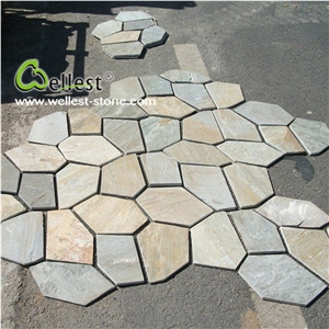 Natural Slate Flagstone for Flooring, Meshed Paving Stone for Outdoor/Garden
