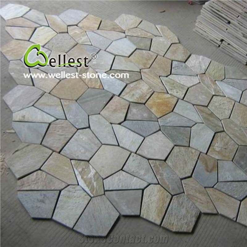 S014 Yellow Wood Slate Paving Stone/China Natural Flagstone for Outdoor