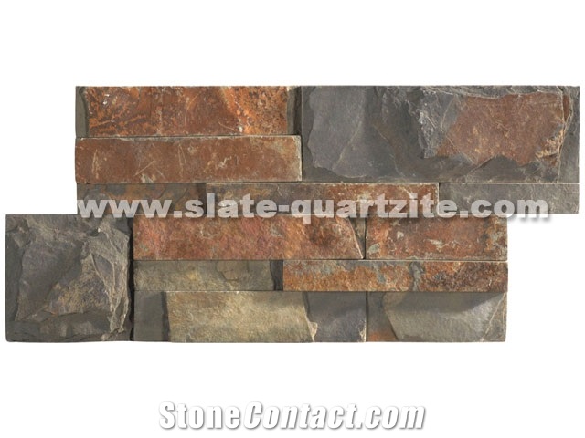 35*18 Brown Slate Split Face Wall Stone Cladding, Cultured Stone, Stone Veneer, Ledge Stone, Cultured Stone Veneer, Thin Ledge Stacked Stone Veneer