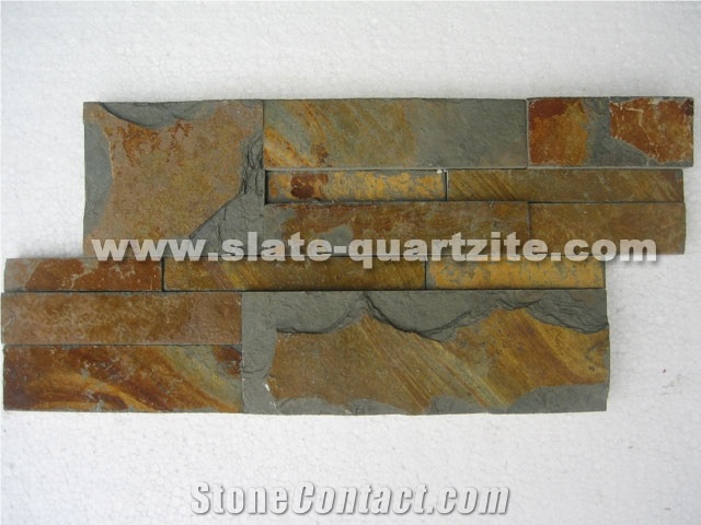 35*18 Rusty Slate Tight Strip Slate Split Face Wall Stone Cladding, Cultured Stone, Stone Veneer, Ledge Stone, Cultured Stone Veneer, Thin Ledge Stacked Stone Veneer