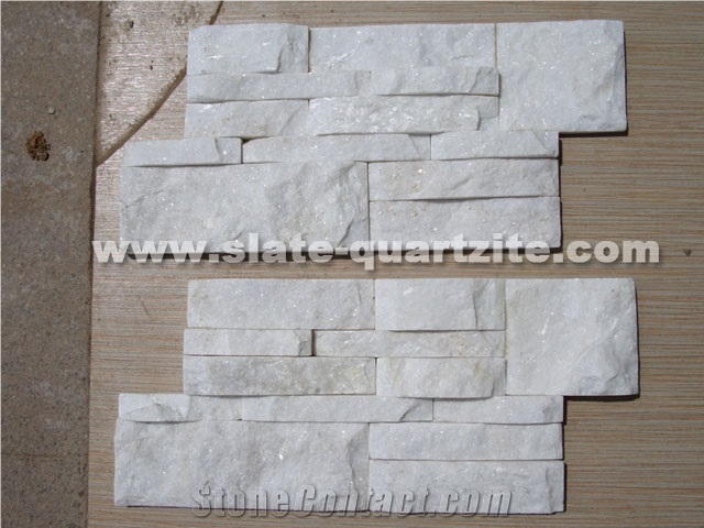 35*18 White Quartzite Tight Strip Slate Split Face Wall Stone Cladding, Cultured Stone, Stone Veneer, Ledge Stone, Cultured Stone Veneer, Thin Ledge Stacked Stone Veneer