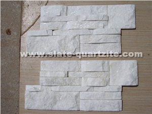 35*18 White Quartzite Tight Strip Slate Split Face Wall Stone Cladding, Cultured Stone, Stone Veneer, Ledge Stone, Cultured Stone Veneer, Thin Ledge Stacked Stone Veneer