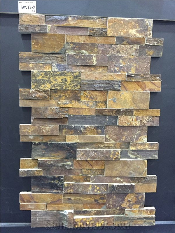Brown Slate Wall Cladding , Cultured Stone Veneer Ledge Stone Walling Panel