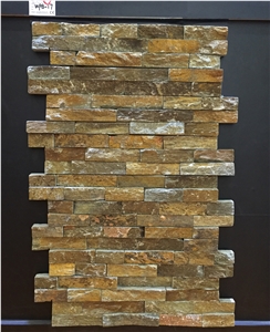 Gold Brown Color Quartzite Cultured Stone, Glued Wall Cladding, Stone Veneer