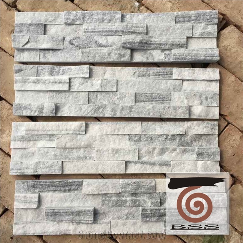 Grey White Marble Ledge Stone with Rough Surface, Cultured Stone