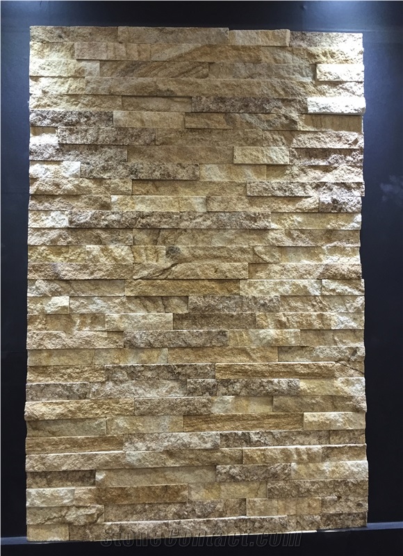 Yellow Sandstone Cultured Stone Veneer, Cultured Stone Wall Cladding, Ledger Stacked Stone Veneer, Thin Ledgestone Veneer