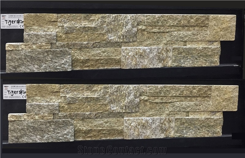 Yellow Tiger Skin Granite Cultured Stone Veneer Z Shape, Cultured Stone Wall Cladding, Ledger Stacked Stone Veneer, Thin Ledgestone Veneer