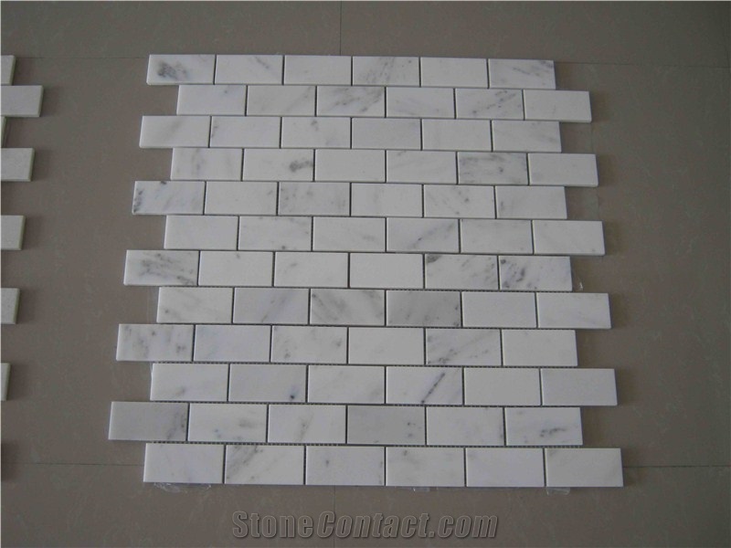 Star White Marble Polished Mosaic, Basketweave Mosaic, Floor/Wall Mosaic