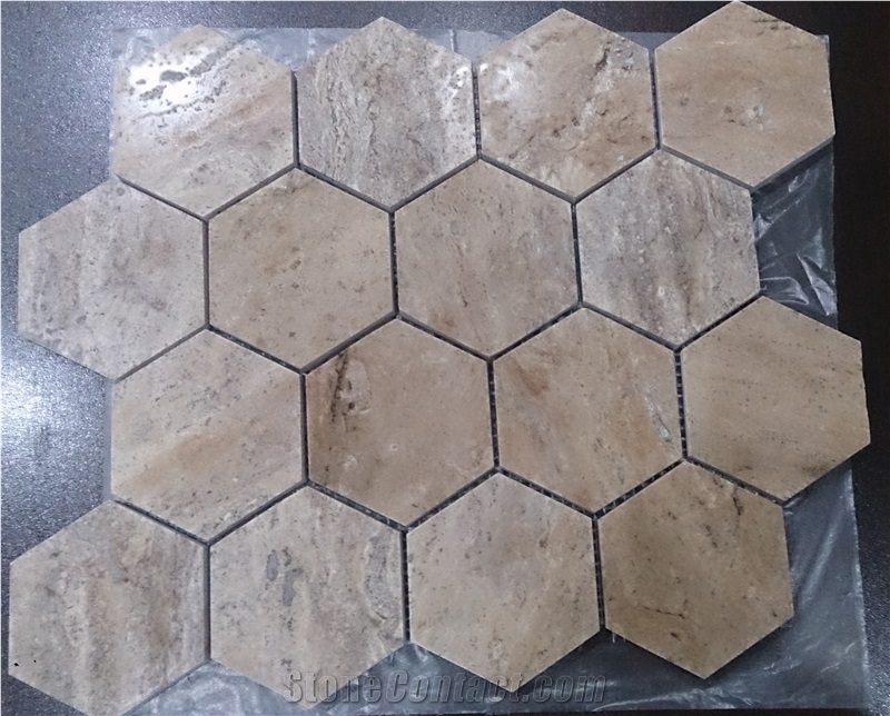 Hexagon Mix Travertine Honed and Filled