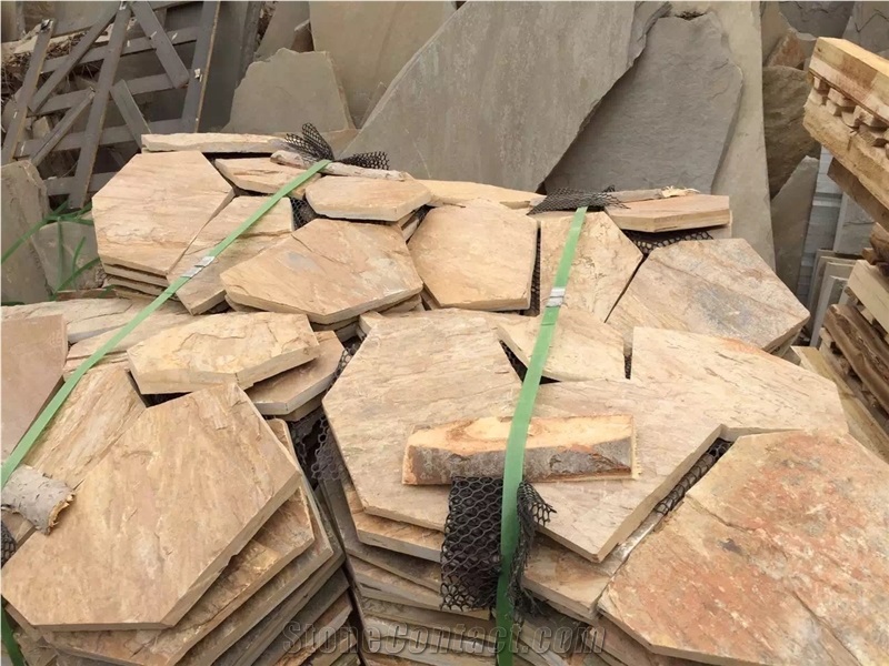 Yellow Slate Flagstone Paving, Special Cultural Stone Paving