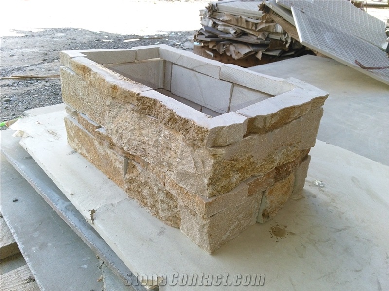 Pouillenay Gris Limestone Veneer Stone, Beige Limestone Wall Cladding, Ledge Stone