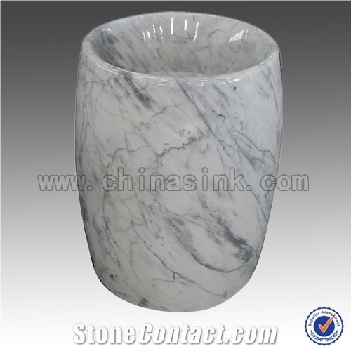 Luxury Marble Pedestal Sink Bianco Carrara White Marble