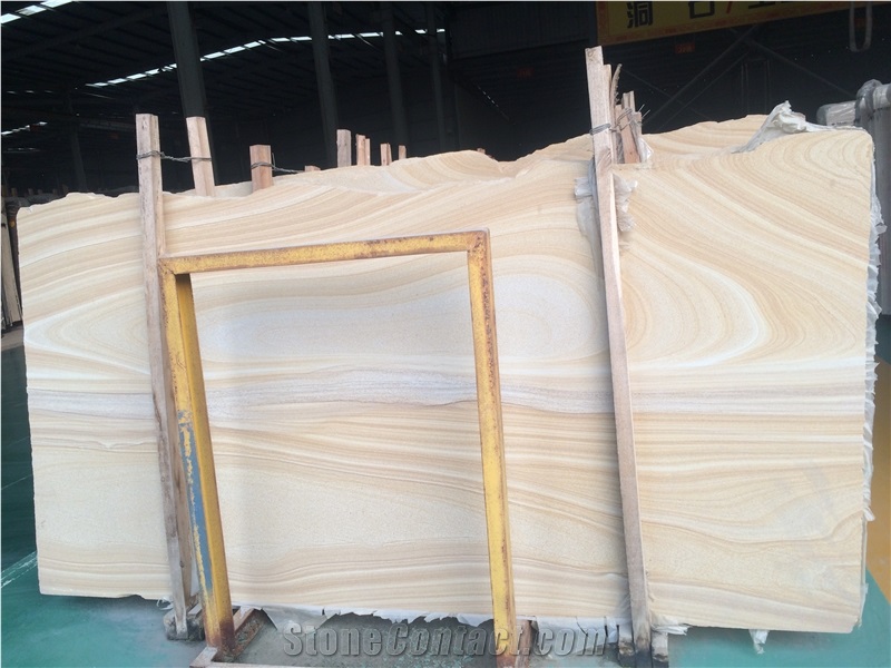 Decorative Natural Yellow Wooden Sandstone Tiles Slabs