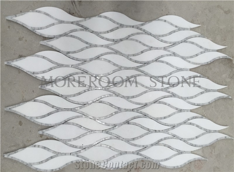 Chinese Cystal White Marble Laminated Marble Floor Mosaic Tile Luxury Designs Water-Drop Shape Mosaic Marble Tiles