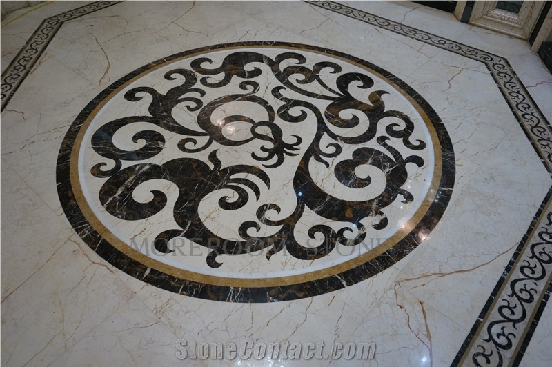 Laminated Marble Composite Marble Medallion Design Hotel Lobby Dinning Room Floor Decor