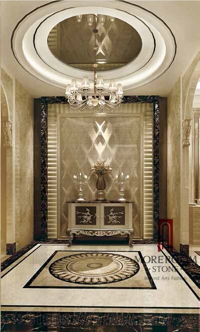 Laminted Marble Medallion Design Hotel Lobby Dinning Room Floor Decor