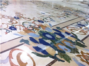Lobby Floor Medallion, Marble Water-Jet Pattern, Hotel Lobby Customized Floor Decor