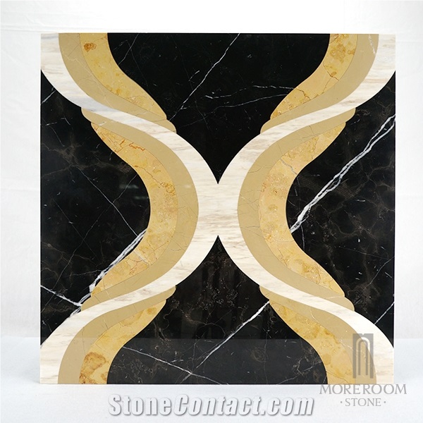 Nero Margiua Water-Jet Aminated Marble Floor Tile Luxury Designs Pattern Marble Medallion