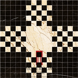 Spain Nero Marquina Marble Mosaic Pattern Decorative Floor Tile, Mosaic Designs, Mosaic Pattern