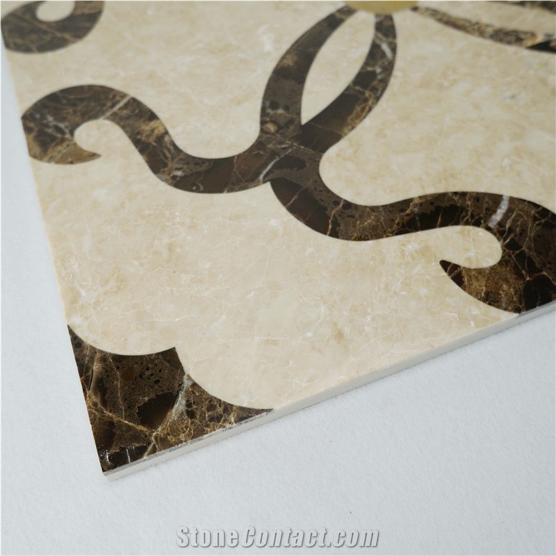 Turkey Latte Beige Marble Water-Jet Laminated Marble Floor Design Pattern Tile