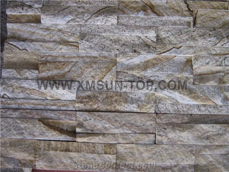 Leopard Print Granite Cultured Stone/ Rectangle Culture Stone Yellow Wall Stone/ Cultured Stone Wall Cladding/Ledger Stacked Stone Veneer/ Thin Ledgestone Veneer