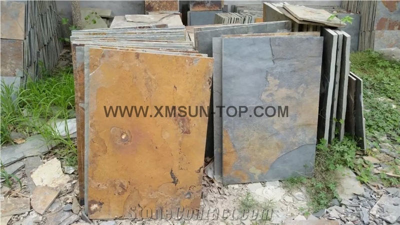 Rust Slate Floor Covering / Rusty Yellow Slate/China Multicolor Slate/ China Rust Slate Slabs & Tiles/ China Yellow Slate for Covering/ Rust Slate Stone Flooring/ Rusty Yellow Slate Wall Tile