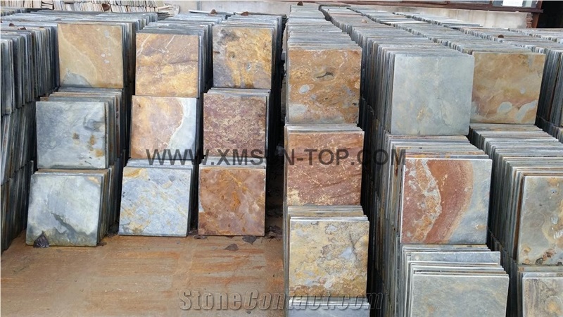 Rust Slate Floor Covering / Rusty Yellow Slate/China Multicolor Slate/ China Rust Slate Slabs & Tiles/ China Yellow Slate for Covering/ Rust Slate Stone Flooring/ Rusty Yellow Slate Wall Tile