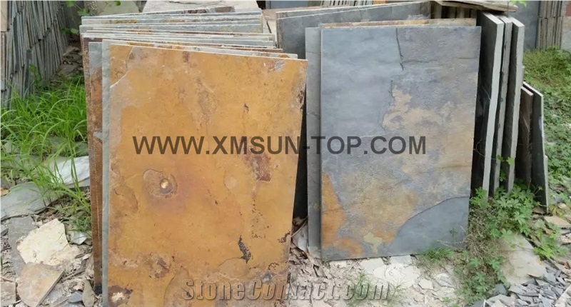 Rusty Yellow Slate/China Multicolor Slate/ China Rust Slate Slabs & Tiles/ China Yellow Slate for Covering/ Rust Slate Stone Flooring
