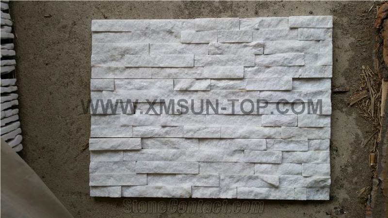 Snow White Quartzite Cultured Stone Veneer/ Wall Cladding/ Ledge Stacked Stone Veneer/Thin Ledge Stone Veneer/Ledgestone/Panel/Stack Stone/Decorative/ Shinning/ Interlocked