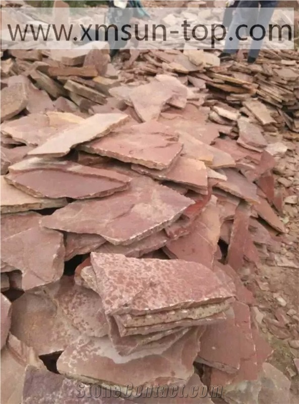 Sorghum Red Random Flagstone Pathway/ Sorghum Red Sandstone Stepping Stones/ Kaoliang Red China Flagstones Tiles/Natural Red Random Flagstone/Irregular Sandstone Flagstone for Paving/Wall/Courtyard