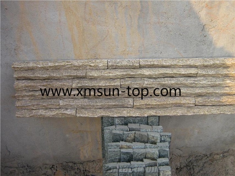 Yellow Wooden Vein Granite Stacked Stone Peak Shape/Yellow Wooden Vein Peak Stone Cultured Granite Ledge Stone Wall Cladding