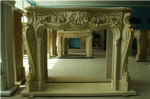 Beige Marble Fireplace, Marble Sculptured Fireplace, Fireplace Design Ideas, Xiamen Winggreen Manufacturer