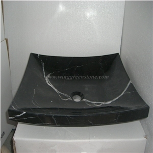 China Black Marquina Marble Bathroom Wash Bowls, High Polished Black Marble Basins, China Marquina Rectangle Sinks, Xiamen Winggreen Manufacturer