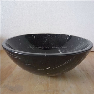 Chinese Black Marble Wash Bowls, Black Marquina Marble Kitchen and Bathroom Sinks, Round Basins, Top Polished Black Marble Basins, Xiamen Winggreen Manufacturer