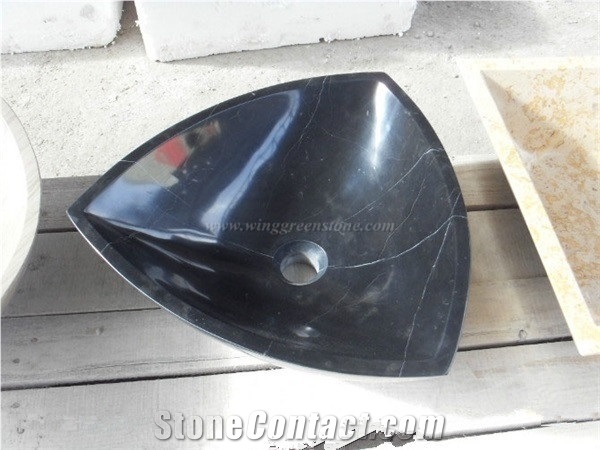 Chinese Black Marble Wash Bowls, Black Marquina Marble Kitchen and Bathroom Sinks, Round Basins, Top Polished Black Marble Basins, Xiamen Winggreen Manufacturer