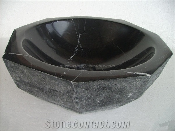 Chinese Black Marble Wash Bowls, Black Marquina Marble Kitchen and Bathroom Sinks, Round Basins, Top Polished Black Marble Basins, Xiamen Winggreen Manufacturer