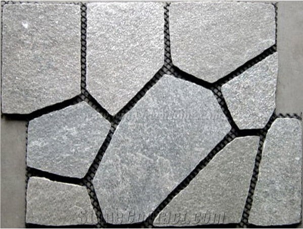 Chinese Grey Slate Flagstone with Mesh, Irregular Grey Flagstone, Random Slate Flagstone