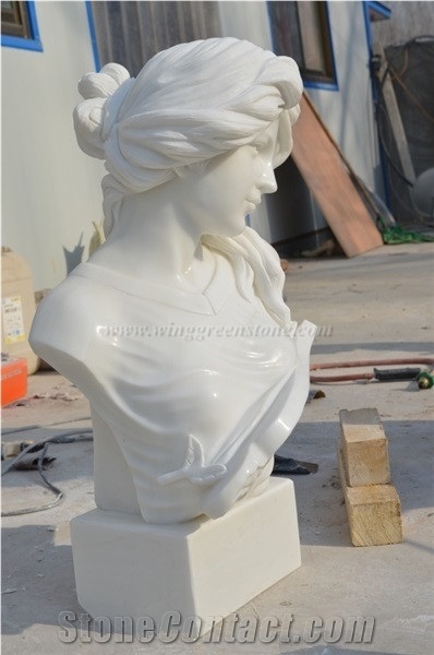 Chinese White Marble Sculptures, Han White Jade Hand Carved Busts, White Marble Animal Sculptures, Xiamen Winggreen Manufacturer