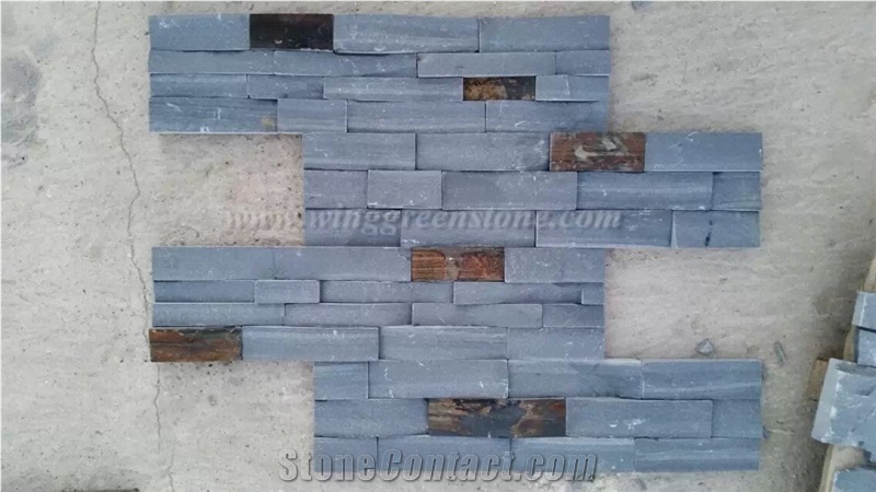 Competitive Price Grey Slate Cultured Stone/Stacked Stones/Veneer Stones Panel for Exterior Decoration and Wall Cladding, Winggreen Stone