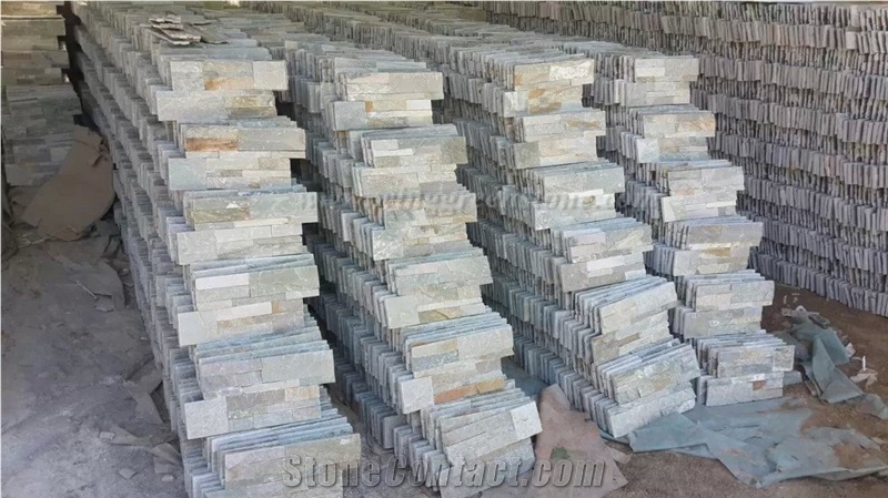 Competitive Price High Quality Wooden Yellow Slate Cultured Stone/Stacked Stones/Veneer Stones Panel for Exterior Decoration and Wall Cladding, Winggreen Stone