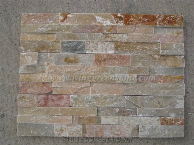Competitive Price Multicolor Slate Cultured Stone/Stacked Stones/Veneer Stones Panel for Exterior Decoration and Wall Cladding, Winggreen Stone