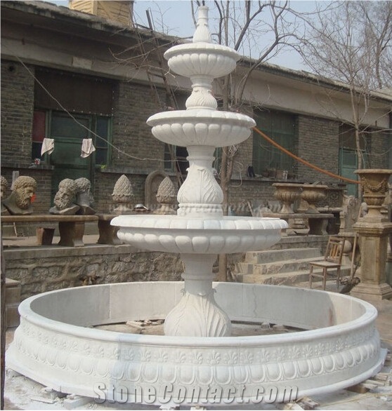 Garden Fountains, Beige Marble Fountain, Exterial Fountains, Sculptured Fountains, Winggreen